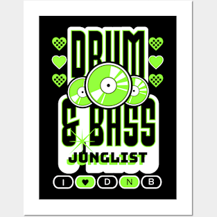 DRUM AND BASS  - 3 Records & Hearts Logo (White/Lime) Posters and Art